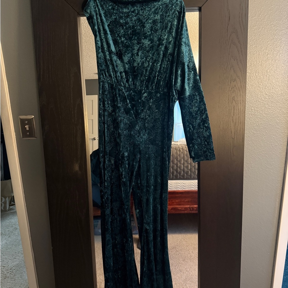 Fashion Nova Teal Velvet Jumpsuit